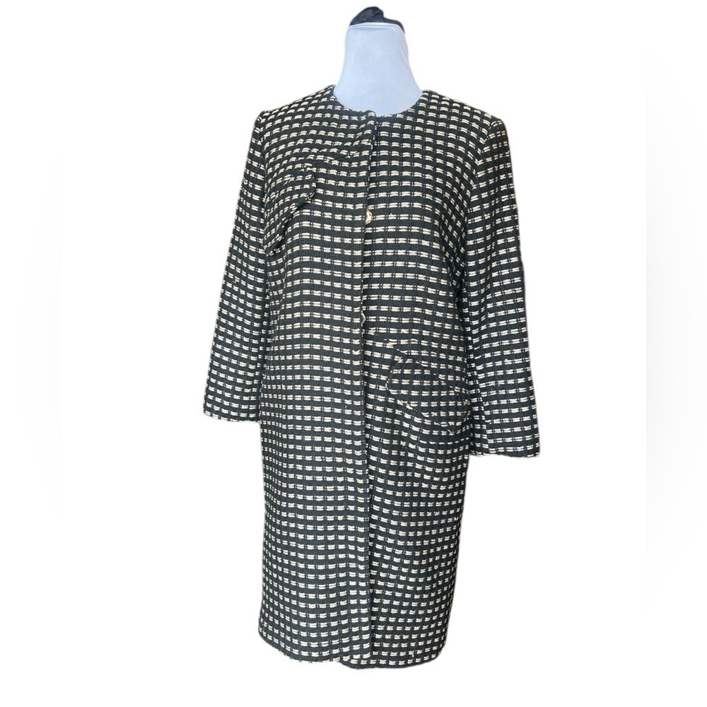 Milly of New York Women’s Size 4 Black Gold Wool Blend Tweed Coatdress Jacket